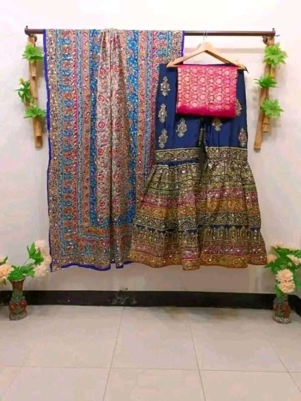 3 Piece Suits With Garara, Banarsi Shirt and Fancy Shawl - Image 8