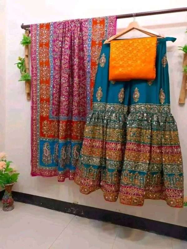 3 Piece Suits With Garara, Banarsi Shirt and Fancy Shawl - Image 6