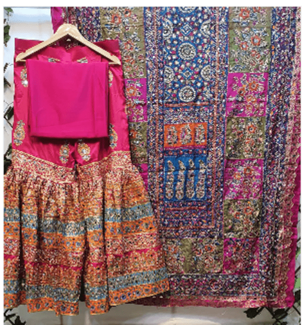 3 Piece Suits With Garara, Banarsi Shirt and Fancy Shawl - Image 3